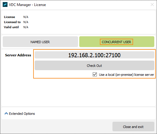 VDC Manager license settings with port(1)